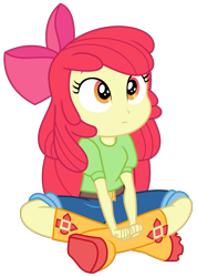 Size: 1659x2325 | Tagged: safe, artist:sketchmcreations, apple bloom, equestria girls, equestria girls series, g4, holidays unwrapped, the cider louse fools, spoiler:eqg series (season 2), belt, boots, bow, clothes, crossed legs, female, hair bow, jeans, pants, shoes, simple background, sitting, solo, transparent background, vector