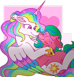 Size: 2084x2172 | Tagged: safe, artist:musical-medic, princess celestia, oc, earth pony, pony, g4, colored wings, high res, multicolored wings, shipping, wings
