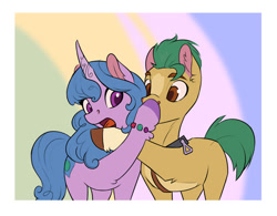 Size: 600x467 | Tagged: safe, artist:gor1ck, hitch trailblazer, izzy moonbow, earth pony, pony, unicorn, g5, my little pony: a new generation, boop, cute, ear fluff, female, male, mare, open mouth, stallion