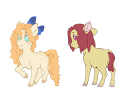 Size: 1280x1081 | Tagged: safe, artist:honeypupdragon, oc, oc only, oc:buttermilk, oc:muffin, earth pony, pony, bow, duo, female, filly, foal, freckles, hair bow, offspring, parent:applejack, parent:cheese sandwich, parent:pinkie pie, parent:trenderhoof, parents:cheesepie, parents:trenderjack