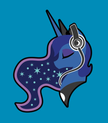 Size: 602x681 | Tagged: safe, artist:samoht-lion, princess luna, alicorn, pony, g4, blue background, bust, colored, eyes closed, female, flat colors, headphones, mare, minimalist, simple background, solo