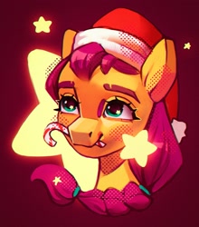 Size: 2599x2954 | Tagged: safe, artist:annna markarova, sunny starscout, earth pony, pony, g5, my little pony: a new generation, candy, christmas, food, hat, high res, holiday, lollipop, new year, santa hat, solo, stars
