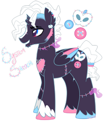 Size: 2287x2623 | Tagged: safe, artist:khimi-chan, oc, oc only, alicorn, pony, alicorn oc, broken horn, colored hooves, high res, horn, male, simple background, smiling, stallion, stitched body, stitches, transparent background, wings