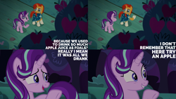 Size: 4400x2475 | Tagged: safe, edit, edited screencap, editor:quoterific, screencap, starlight glimmer, sunburst, pony, unicorn, g4, season 7, uncommon bond, cloak, clothes, duo, female, frown, glasses, grin, high res, looking at each other, looking at someone, male, mare, open mouth, open smile, raised hoof, smiling, stallion, sunburst's cloak, sunburst's glasses, teeth