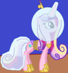Size: 1140x1231 | Tagged: safe, artist:guihercharly, edit, princess cadance, alicorn, pony, g4, 1000 hours in ms paint, bound wings, cadance's crown on top of helmet, cropped, crown, female, helmet, hoof shoes, jewelry, mare, moon, regalia, rope, solo, space, space helmet, stars, tail helmet, tiara, tied up, wings