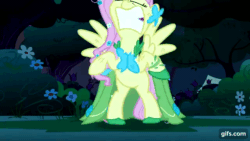 Size: 640x360 | Tagged: safe, screencap, fluttershy, pegasus, pony, g4, season 1, the best night ever, angry, animated, clothes, dress, eyes closed, female, gala dress, gif, gifs.com, mare, solo, spread wings, wings