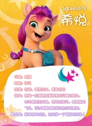 Size: 720x984 | Tagged: safe, sunny starscout, earth pony, pony, g5, my little pony: a new generation, official, china, chinese, female, mare, name translation, solo