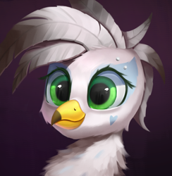 Size: 1794x1836 | Tagged: safe, artist:foxpit, oc, oc:ginger feathershy, bird, griffon, beauty mark, bust, cute, green eyes, headshot commission, looking at you, ocbetes, portrait, reflection, smiling, solo