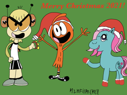Size: 500x375 | Tagged: safe, artist:wanderfan2000, minty, g3, christmas, crossover, holiday, kid cosmic, wander (wander over yonder), wander over yonder