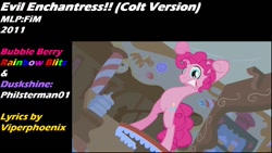 Size: 1280x720 | Tagged: safe, artist:philsterman, pinkie pie, earth pony, pony, bridle gossip, g4, bipedal, bubble berry, bubblini davinci berry, cover, evil enchantress, genderbent reenactment, male, my little colt, pinkamena diane pie, reenactment, rule 63, song, stallion, watch out, youtube, youtube link, youtuber