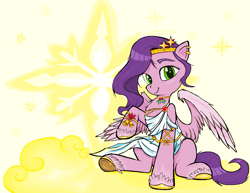 Size: 1881x1452 | Tagged: safe, artist:sallycars, pipp petals, pegasus, pony, g5, my little pony: a new generation, a christmas carol, adorapipp, christmas, clothes, cosplay, costume, cute, female, ghost of christmas past, hearth's warming eve, holiday, looking at you, mare, ms paint, princess pipp, solo