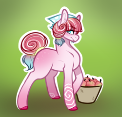 Size: 457x438 | Tagged: safe, artist:cyrinthia, oc, oc:katara, earth pony, pony, female, food, mare, peach, solo