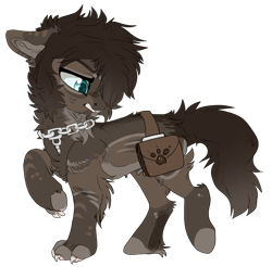 Size: 2466x2431 | Tagged: safe, artist:malicious-demi, oc, oc only, hengstwolf, pony, werewolf, bag, chains, high res, looking back, paw prints, saddle bag, simple background, solo, transparent background
