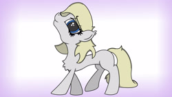 Size: 2560x1440 | Tagged: safe, artist:straighttothepointstudio, oc, oc only, oc:brioche, earth pony, pony, blonde hair, blue eyes, chest fluff, chin up, ear fluff, female, happy, looking at you, mare, pose, solo