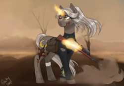 Size: 2156x1508 | Tagged: safe, artist:peachyloaf, oc, oc:halcyon, pony, unicorn, fallout equestria, blood, fallout equestria oc, horn, original character do not steal, unicorn oc