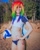 Size: 1080x1350 | Tagged: safe, artist:natsumipon, rainbow dash, human, g4, ball, belly button, clothes, cosplay, costume, cutie mark on human, hand on hip, irl, irl human, photo, sports, volleyball