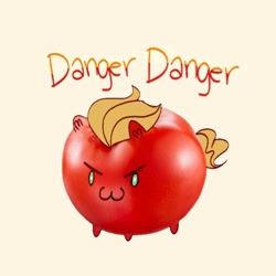 Size: 768x768 | Tagged: safe, artist:sockiepuppetry, sprout cloverleaf, earth pony, pony, g5, my little pony: a new generation, >:3, danger danger, food, solo, tomato
