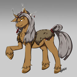 Size: 1024x1024 | Tagged: safe, artist:ghouleh, oc, oc only, oc:woodwind, pony, unicorn, antlers, female, headdress, mare, pelt, smiling, solo, unshorn fetlocks