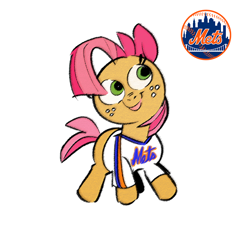 Size: 1034x962 | Tagged: safe, artist:kyssimmee, color edit, edit, babs seed, earth pony, pony, g4, clothes, colored, mlb, new york mets, shirt, smiling