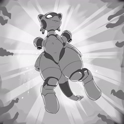 Size: 2867x2873 | Tagged: safe, artist:pabbley, oc, oc only, pony, robot, robot pony, clothes, crepuscular rays, grayscale, high res, low angle, monochrome, solo, underwater, water, wide hips