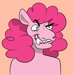 Size: 2016x2048 | Tagged: safe, artist:crookedbeetles, pinkie pie, earth pony, anthro, g4, fangs, grin, high res, nft, parody, smiling, solo