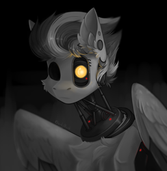 Size: 3425x3508 | Tagged: safe, artist:dorkmark, oc, oc only, oc:alan techard, pegasus, pony, robot, bust, glados, high res, portal, portal (valve), portrait, solo