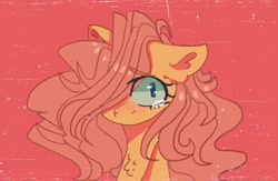 Size: 1242x812 | Tagged: safe, artist:blairvonglitter, fluttershy, pegasus, pony, g4, bust, chest fluff, female, hair over one eye, looking at you, mare, one ear down, portrait, solo, teary eyes, three quarter view