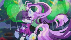 Size: 1277x719 | Tagged: safe, artist:blairvonglitter, coloratura, earth pony, pony, g4, choker, clothes, countess coloratura, frown, jacket, looking at you, solo, spiked choker, veil