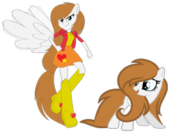 Size: 750x574 | Tagged: safe, artist:gihhbloonde, oc, oc only, pegasus, pony, equestria girls, g4, base used, boots, clothes, duo, equestria girls-ified, eyelashes, female, high heel boots, looking back, mare, pegasus oc, ponied up, shoes, simple background, skirt, transparent background, wings