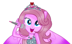 Size: 2352x1456 | Tagged: safe, artist:gihhbloonde, oc, oc only, oc:music melody, equestria girls, g4, base used, bust, eyelashes, female, jewelry, microphone, open mouth, ponied up, simple background, singing, solo, tiara, transparent background, wings