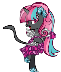 Size: 720x848 | Tagged: safe, artist:gihhbloonde, cat, cat pony, original species, pony, unicorn, base used, bipedal, catty noir, clothes, dress, eyelashes, female, hoof shoes, mare, monster high, ponified, simple background, smiling, solo, transparent background