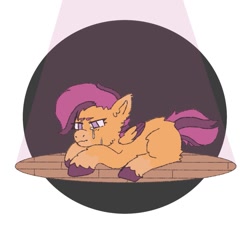 Size: 1173x1078 | Tagged: safe, artist:sugarfrogg_, scootaloo, pegasus, pony, g4, colored wings, crying, lying down, sad, scootasad, solo, teary eyes, two toned wings, wings