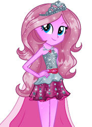 Size: 638x882 | Tagged: safe, artist:gihhbloonde, oc, oc only, oc:music melody, equestria girls, g4, base used, clothes, dress, ethereal mane, eyelashes, female, hand on hip, jewelry, simple background, smiling, solo, starry mane, tiara, transparent background