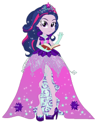 Size: 494x592 | Tagged: safe, artist:gihhbloonde, twilight sparkle, equestria girls, g4, alternate hairstyle, base used, book, clothes, dress, eyelashes, female, gloves, high heels, long gloves, shoes, simple background, solo, transparent background, waving