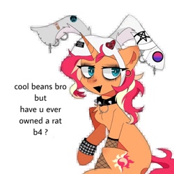 Size: 1024x1024 | Tagged: safe, artist:blairvonglitter, sunset shimmer, pony, unicorn, g4, bunny ears, choker, ear piercing, earring, jewelry, piercing, solo, spiked choker, wat