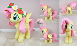 Size: 2400x1454 | Tagged: safe, artist:dixierarity, fluttershy, pegasus, pony, g4, commission, irl, multiple views, photo, plushie, spread wings, wings, wreath