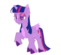 Size: 991x899 | Tagged: safe, artist:sugarfrogg_, twilight sparkle, alicorn, pony, g4, alternate design, blaze (coat marking), chest fluff, coat markings, facial markings, glasses, headcanon in the description, lidded eyes, pale belly, raised hoof, smiling, solo, twilight sparkle (alicorn)