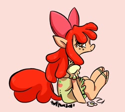 Size: 1024x922 | Tagged: safe, artist:ilcerbiastrello, apple bloom, earth pony, pony, g4, clothes, dress, female, filly, simple background, sitting, solo