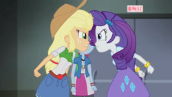 Size: 3410x1920 | Tagged: safe, screencap, applejack, rainbow dash, rarity, equestria girls, g4, my little pony equestria girls: rainbow rocks, applejack's hat, belt, bracelet, clothes, cowboy hat, cutie mark, cutie mark on clothes, denim skirt, female, hairpin, hat, high res, jewelry, skirt