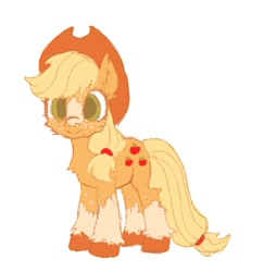 Size: 846x872 | Tagged: safe, artist:sugarfrogg_, applejack, earth pony, pony, g4, blaze (coat marking), chest fluff, coat markings, cute, facial markings, female, fluffy, freckles, jackabetes, mare, smiling, socks (coat markings), solo