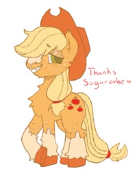 Size: 845x1055 | Tagged: safe, artist:sugarfrogg_, applejack, earth pony, pony, g4, blaze (coat marking), chest fluff, coat markings, cute, facial markings, freckles, jackabetes, smiling, socks (coat markings), solo