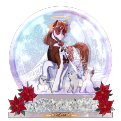 Size: 2500x2500 | Tagged: safe, artist:bunnari, oc, oc only, dog, pegasus, pony, female, high res, mare, simple background, snow globe, solo, transparent background