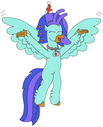 Size: 2344x2896 | Tagged: safe, artist:supahdonarudo, oc, oc only, oc:sea lilly, classical hippogriff, hippogriff, birthday, flying, happy, hat, high res, party hat, simple background, transparent background