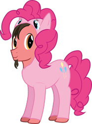 Size: 619x834 | Tagged: safe, artist:ace play, derpibooru exclusive, pinkie pie, oc, oc:ace play, earth pony, pony, 2022 community collab, derpibooru community collaboration, g4, .svg available, clothes, cosplay, costume, facial hair, goatee, looking at you, male, pinkie suit, ponysuit, simple background, solo, stallion, svg, transparent background, vector
