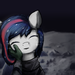 Size: 1500x1500 | Tagged: safe, artist:vickyvoo, oc, oc:anon, oc:nasapone, earth pony, pony, feels, female, greentext, inspired by a song, mare, moon, nasapone, sad, space, spacesuit, text