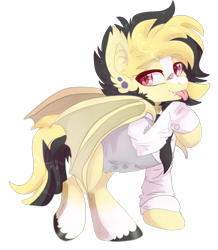 Size: 2289x2619 | Tagged: safe, artist:malicious-demi, oc, oc only, bat pony, pony, :p, bat pony oc, clothes, high res, licking, simple background, solo, tongue out, transparent background