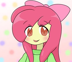 Size: 740x640 | Tagged: safe, artist:batipin, apple bloom, equestria girls, g4, cute, eye clipping through hair, female, looking at you, solo