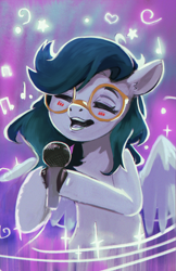 Size: 1500x2312 | Tagged: safe, artist:hierozaki, oc, oc only, oc:namii, pegasus, pony, glasses, microphone, singing, solo