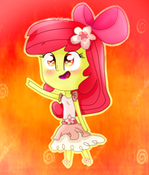 Size: 425x500 | Tagged: safe, artist:lielatm, apple bloom, equestria girls, g4, blushing, clothes, dress, solo