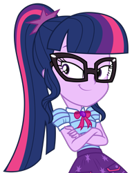 Size: 1891x2481 | Tagged: safe, artist:sketchmcreations, sci-twi, twilight sparkle, equestria girls, equestria girls series, g4, holidays unwrapped, the cider louse fools, spoiler:eqg series (season 2), crossed arms, female, geode of telekinesis, glasses, high res, magical geodes, simple background, smiling, smirk, smug, solo, transparent background, vector